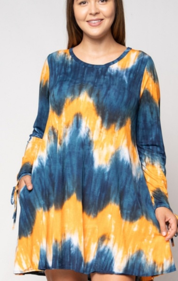 Plus Size - Orange & Blue Tye Dye Long Sleeve - Picture 4 of 6